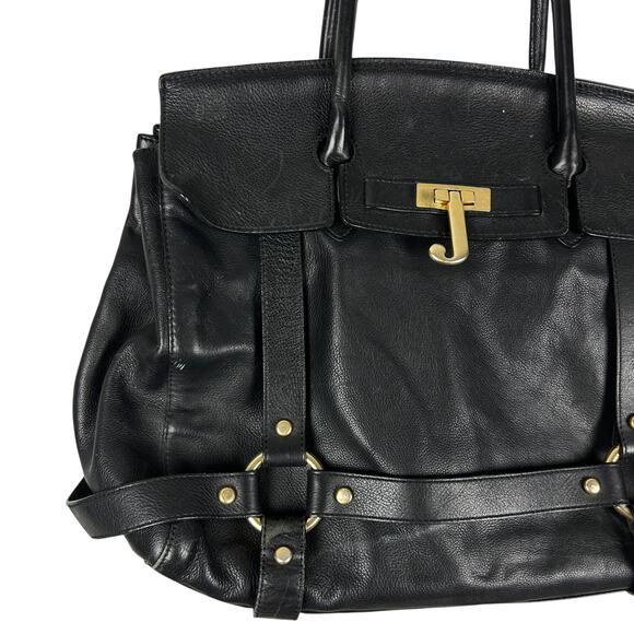 EXTREMELY RARE Juicy Couture Black Leather XL Birkin Top Handle Harness Handbag - Picture 3 of 12